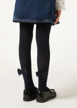 Collant in Cotone a Costine con Fiocco da Bambina